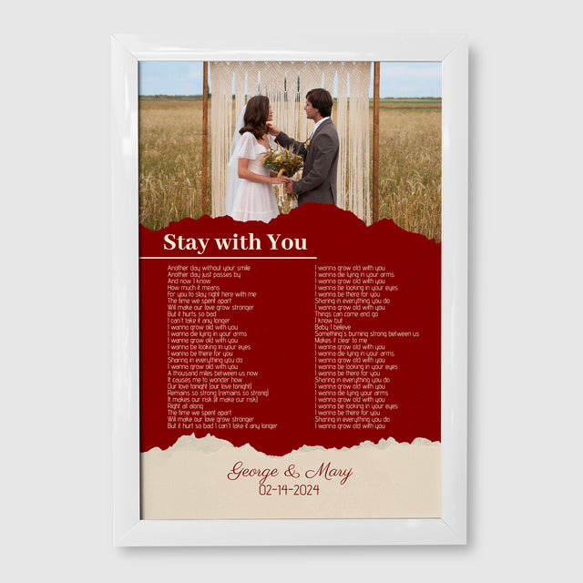 Maroon Framed Art Print, Custom Song Lyrics Name Date