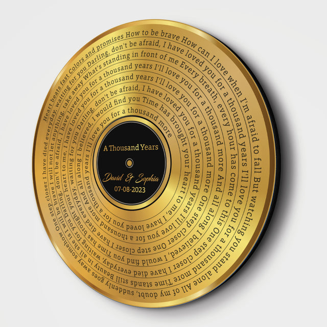 Custom Song Lyrics, Gold Vinyl Record, Customizable Song Name And Text Round Wood Sign