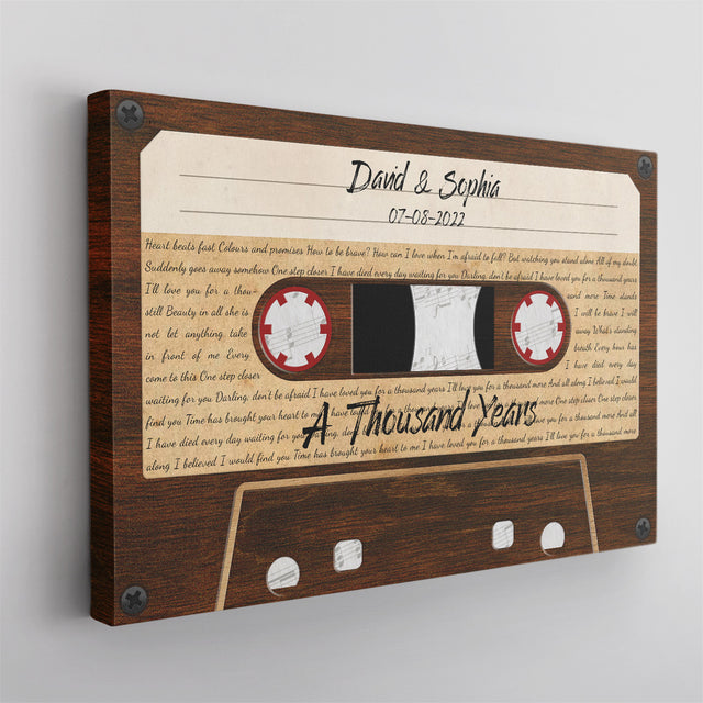 Custom Song Lyrics, Customizable Name, Date, Song Name, Wood Cassette Tape Canvas Wall Art