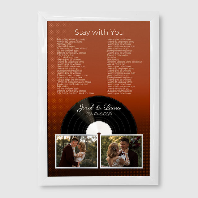 Personalized Song Lyrics & Name, Retro Orange Vinyl Record Framed Art Print
