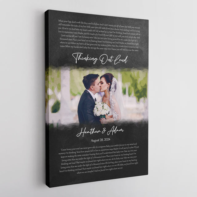 Custom Song Lyrics with Photo to Watercolor, Black Canvas