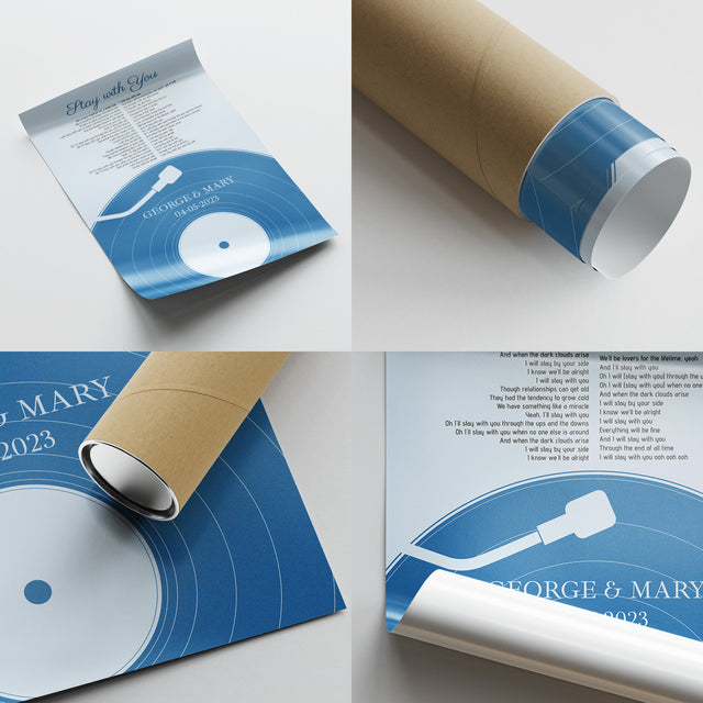 Personalized Frame With Song Lyrics, Pastel Blue Vinyl Record Framed Art Print