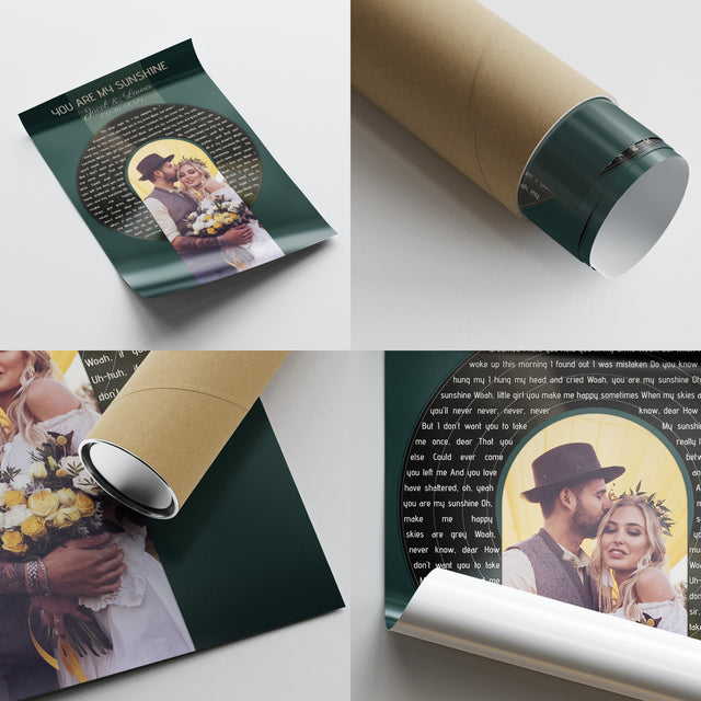 Photo Song Lyrics Vintage Green Framed Art Print, Custom Song Lyrics Name Date