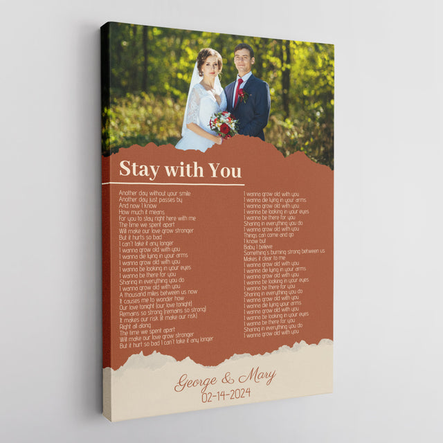 Custom Photo Song Lyrics Name Date Vintage Orange Canvas Print