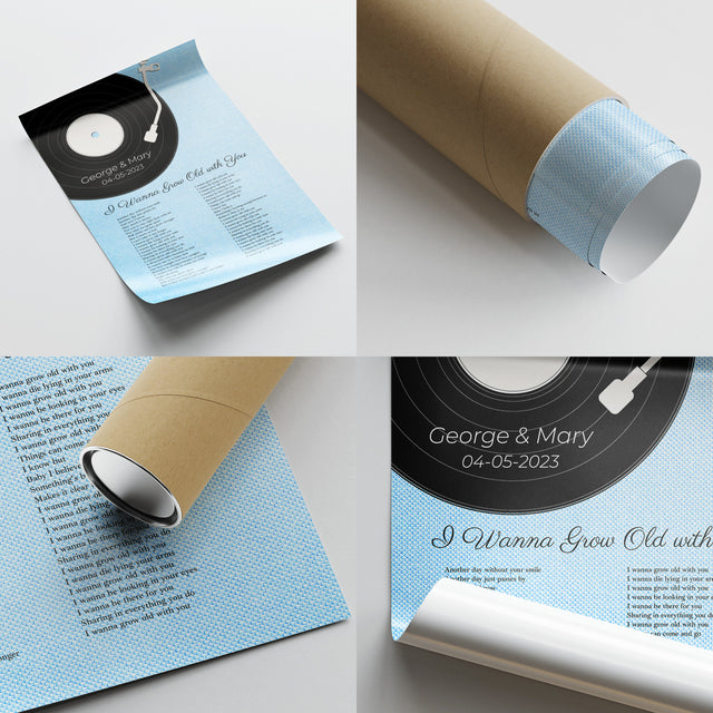 Custom Song Lyrics On Wall Art, Ice Blue Vinyl Record Pastel Framed Art Print