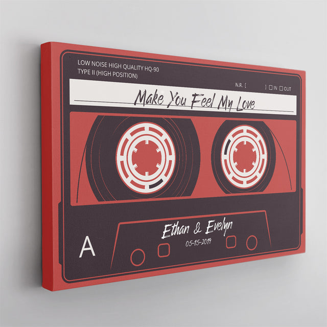 Custom Song Name, Customizable Name And Date, Red Cassette Tape Canvas Wall Art