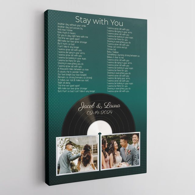 Personalized 2-Photo Song Lyrics Vintage Green Canvas Print