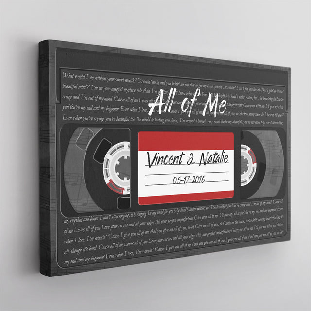 Custom Song Lyrics, Customizable Name, Date, Song Name VHS Tape Canvas Wall Art