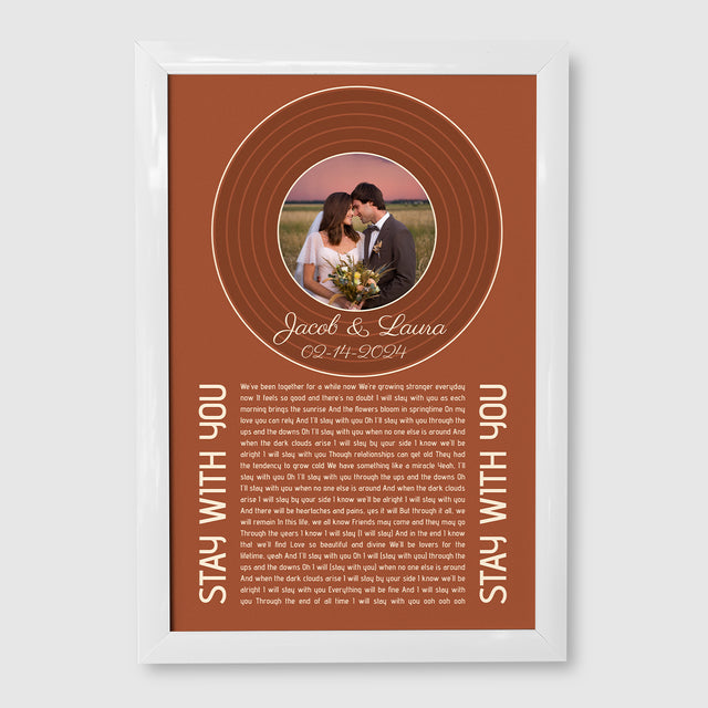 Rusty Orange Framed Art Print, Custom Song Lyrics Name & Date