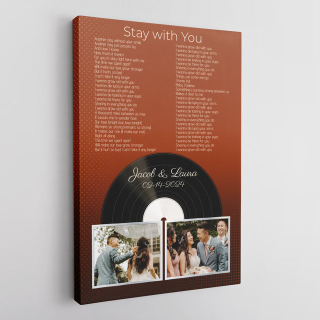 Personalized 2-Photo Song Lyrics Vintage Orange Canvas Print