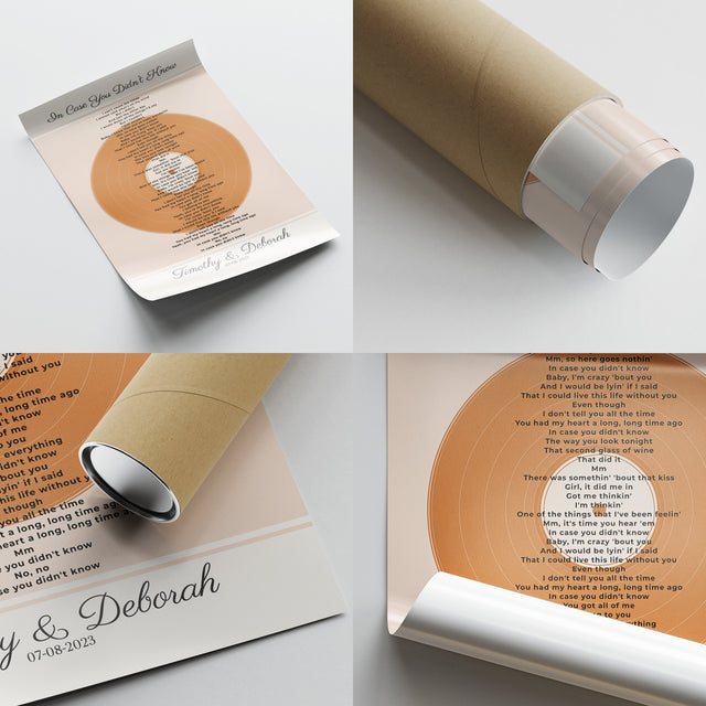 Personalized Song Lyrics & Date, Sandy Vinyl Record Framed Art Print