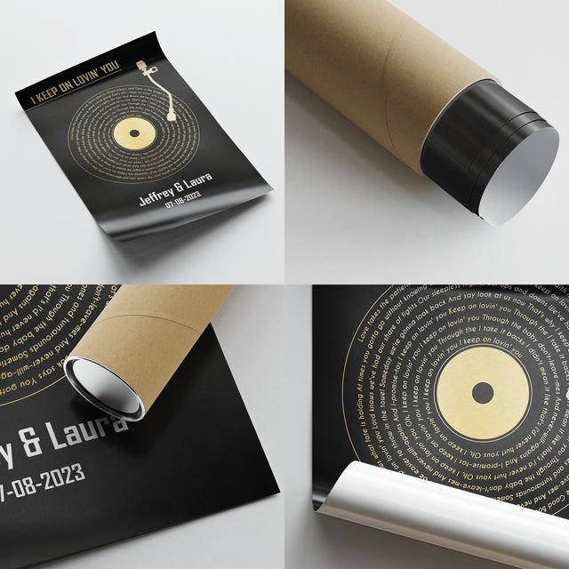 Personalized Song Lyrics & Name, Black Vinyl Record Framed Art Print