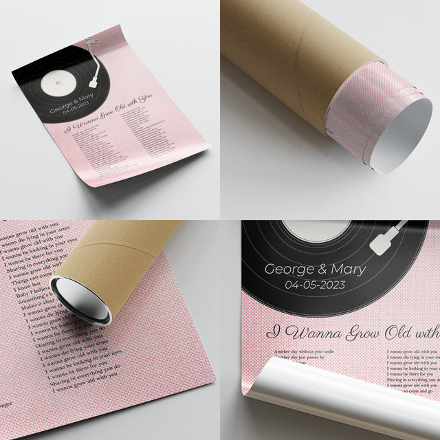 Tickled Pink Vinyl Record Framed Art Print, Custom Song Lyrics & Name