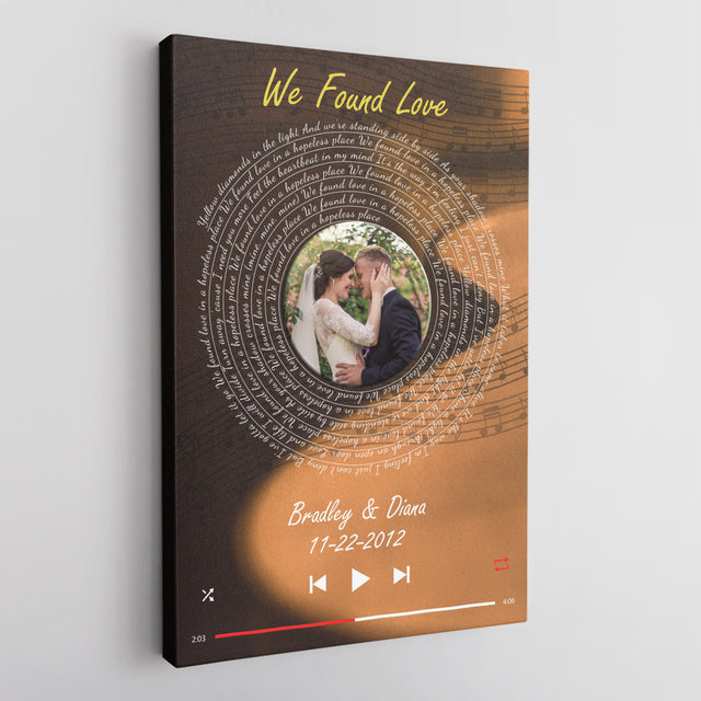 Custom Song Lyrics, Upload Photo, Customizable Text, Vinyl Record Canvas Wall Art