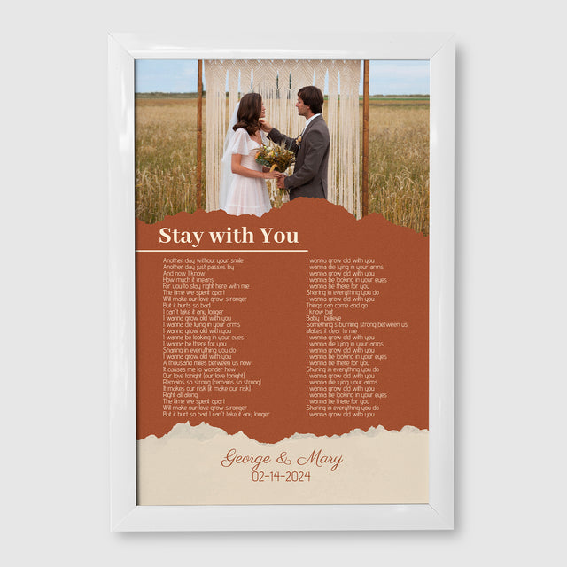 Photo Song Lyrics Orange Framed Art Print, Custom Song Lyrics Name Date