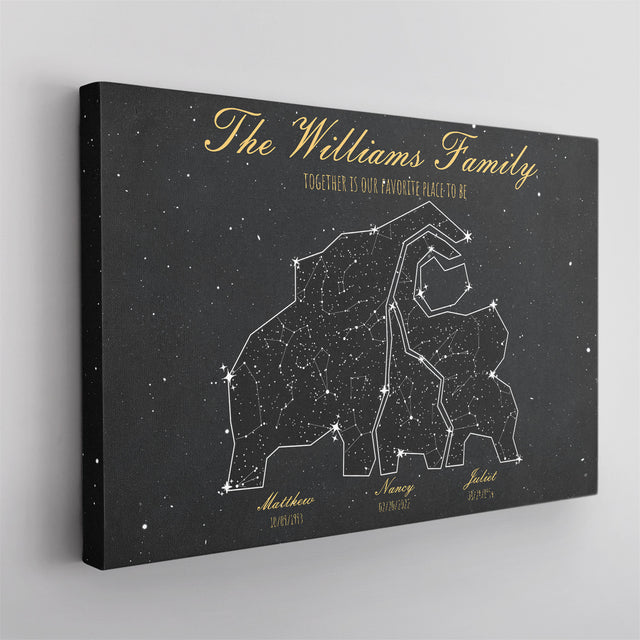 Elephant Family Custom Star Map Canvas Print