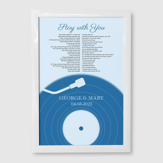 Personalized Frame With Song Lyrics, Pastel Blue Vinyl Record Framed Art Print