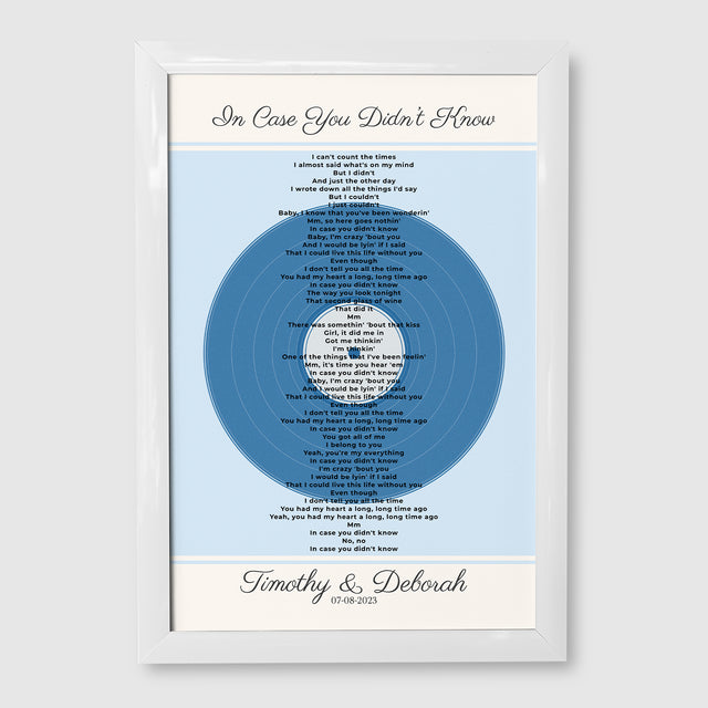 Personalized Frame Song Lyrics With Date, Ice Blue Vinyl Record Framed Art Print