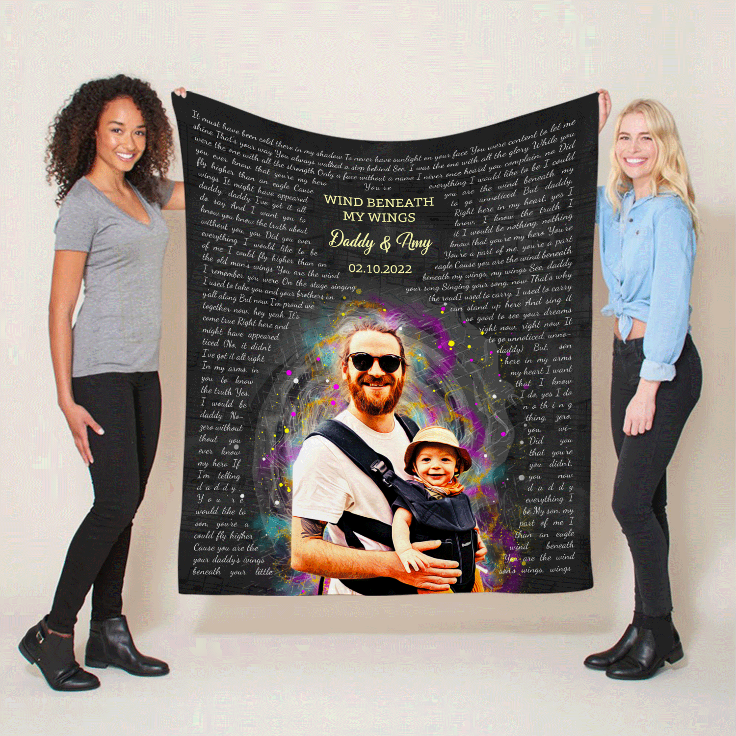 Black Dad Blanket, Star Wave Style, Custom Name Photo Song Lyrics