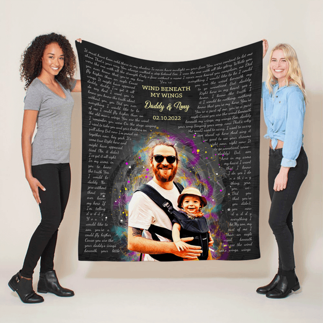Black Dad Blanket, Star Wave Style, Custom Name Photo Song Lyrics