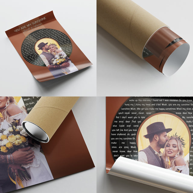 Photo Song Lyrics Vintage Orange Framed Art Print, Custom Song Lyrics Name Date