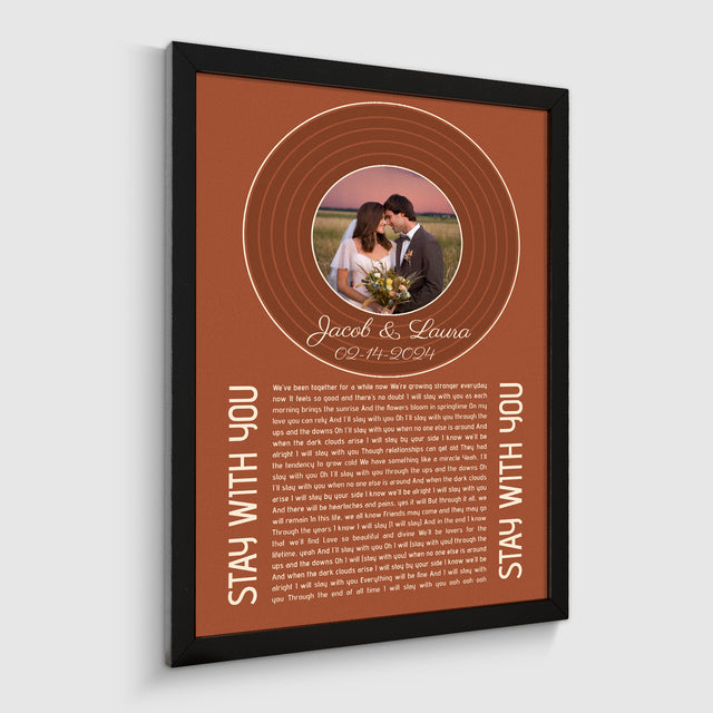 Rusty Orange Framed Art Print, Custom Song Lyrics Name & Date