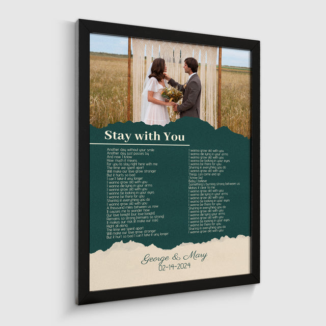 Photo Song Lyrics Green Framed Art Print, Custom Song Lyrics Name Date