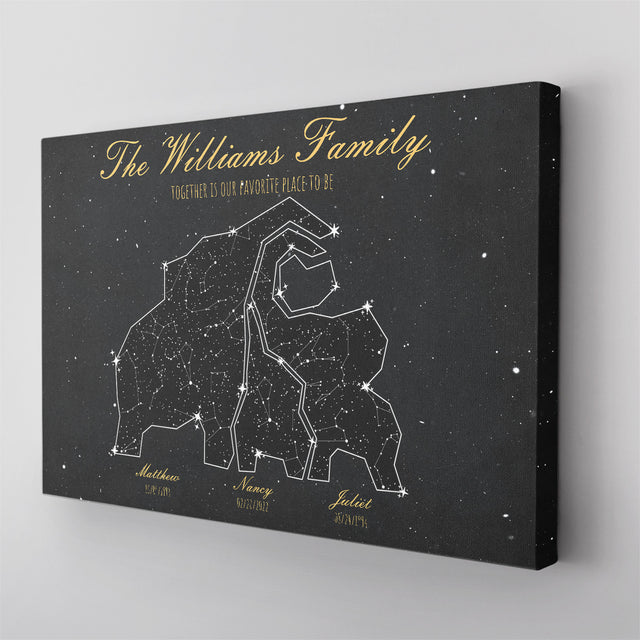 Elephant Family Custom Star Map Canvas Print