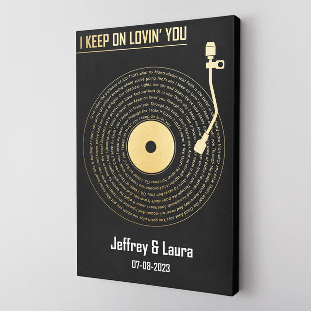 Custom Song Lyrics Vinyl Record Black Canvas Print