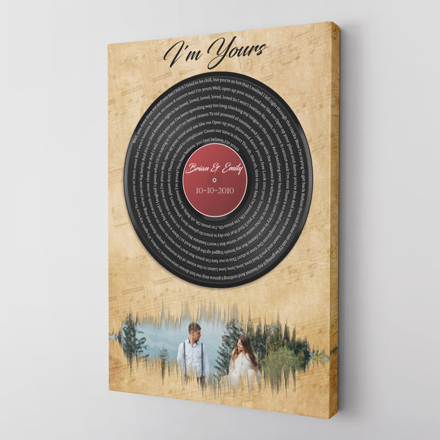 Custom Song Lyrics, Upload Photo, Customizable Text, Vinyl Record, Canvas Wall Art