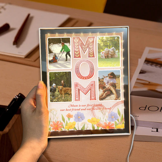 Custom LED Mirror Frame Lamp – Photo Collage & MOM Quote
