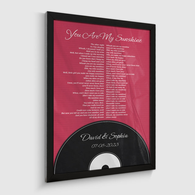 Personalized Song Lyrics & Name, Vinyl Record Style Framed Art Print