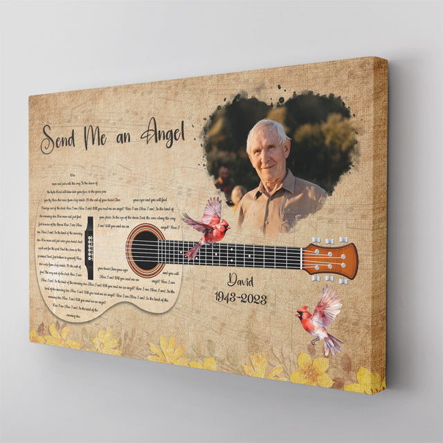 Personalized Memorial Canvas with Guitar & Cardinal, Music On Canvas