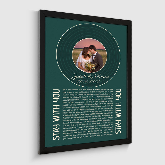 Forest Green Circular Photo Framed Art Print, Custom Song Lyrics Name Date