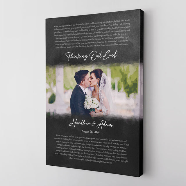 Custom Song Lyrics with Photo to Watercolor, Black Canvas