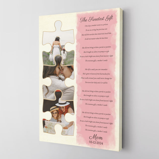 Custom Mom Puzzle Piece Photo Song Lyrics Canvas Print