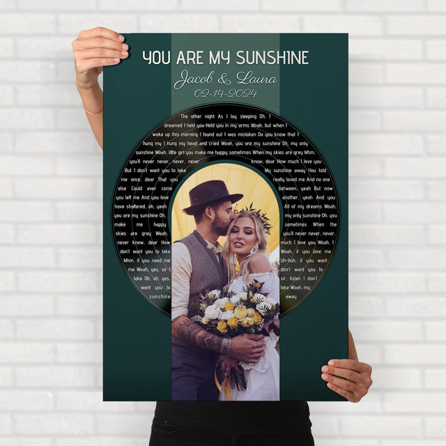 Photo Song Lyrics Vintage Green Framed Art Print, Custom Song Lyrics Name Date