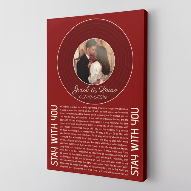 Custom Song Lyrics & Photo, Maroon Vinyl Record Canvas