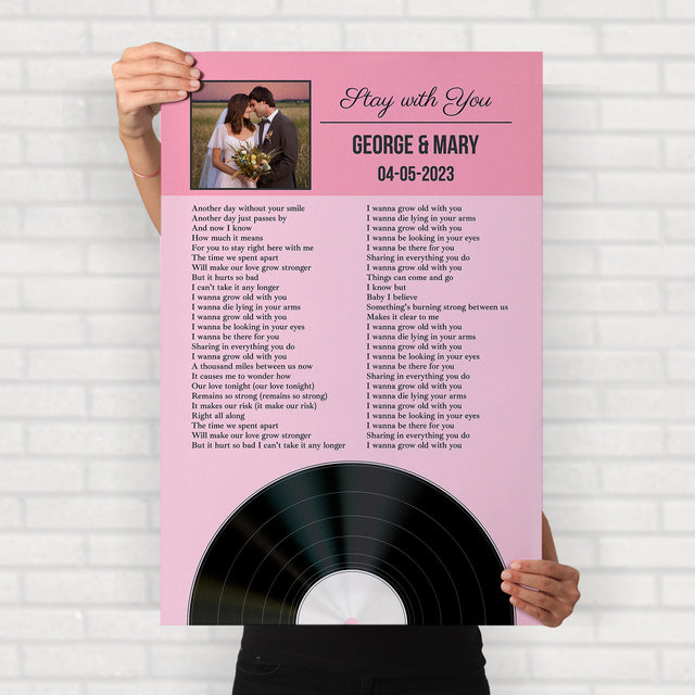 Tickled Pink Framed Art Print, Personalized Song Lyrics & Photo