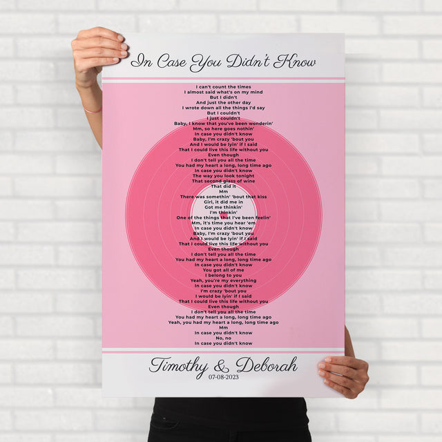 Personalized Song Lyrics, Tickled Pink Vinyl Record Framed Art Print