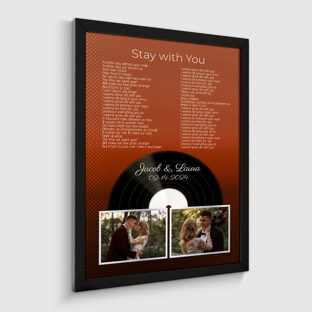 Personalized Song Lyrics & Name, Retro Orange Vinyl Record Framed Art Print