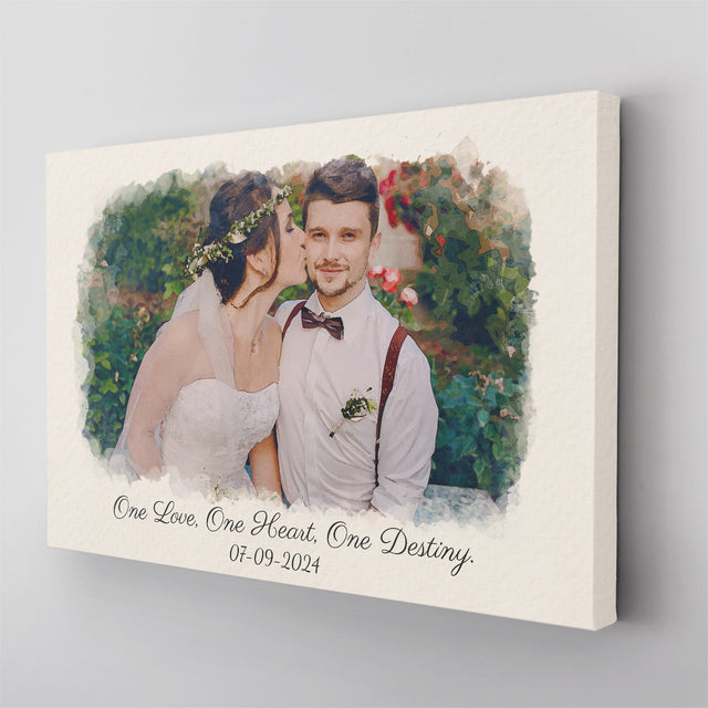 Vintage Watercolor Photo Canvas – Custom Message & Date