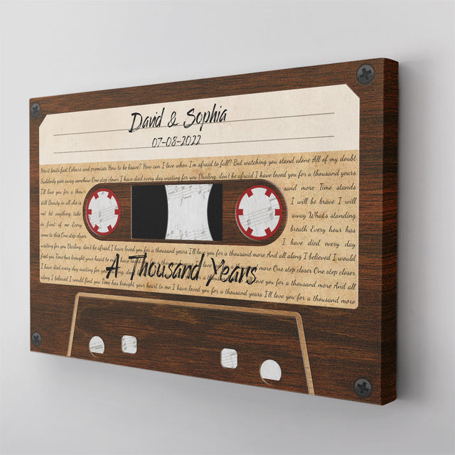 Custom Song Lyrics, Customizable Name, Date, Song Name, Wood Cassette Tape Canvas Wall Art