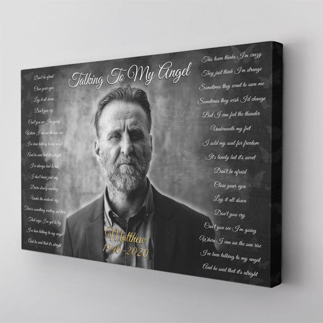 Black & White Memorial Canvas with Custom Photo & Lyrics