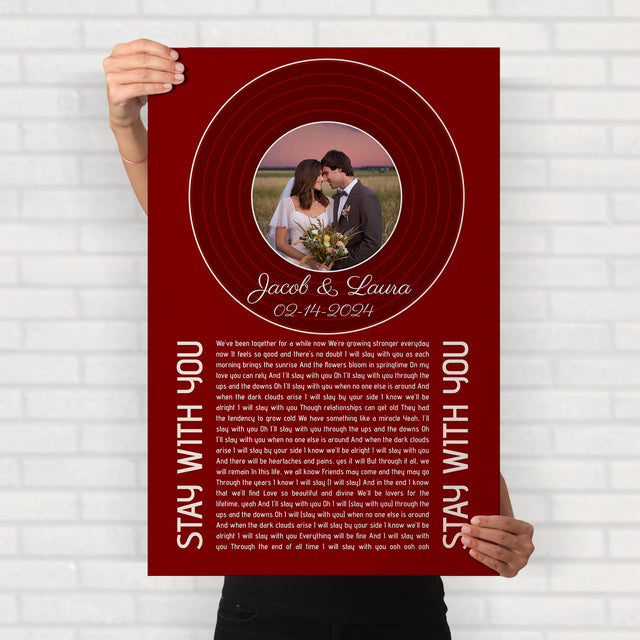 Retro Maroon Framed Art Print, Custom Song Lyrics Name Date