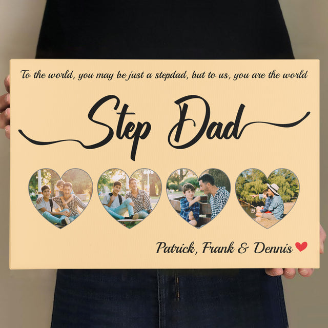 Step Dad Maize Background Canvas, Custom Name Photo Text