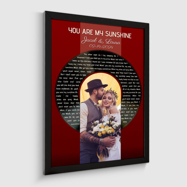 Vintage Maroon Framed Art Print, Custom Song Lyrics Name Date