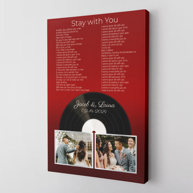 Personalized 2-Photo Song Lyrics Vintage Maroon Canvas Print