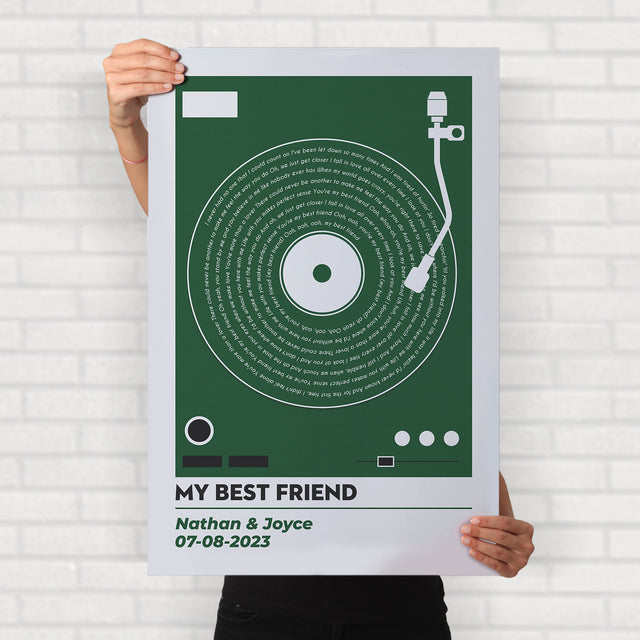 Personalized Vinyl Record Lyrics Framed Art Print, Custom Song & Name
