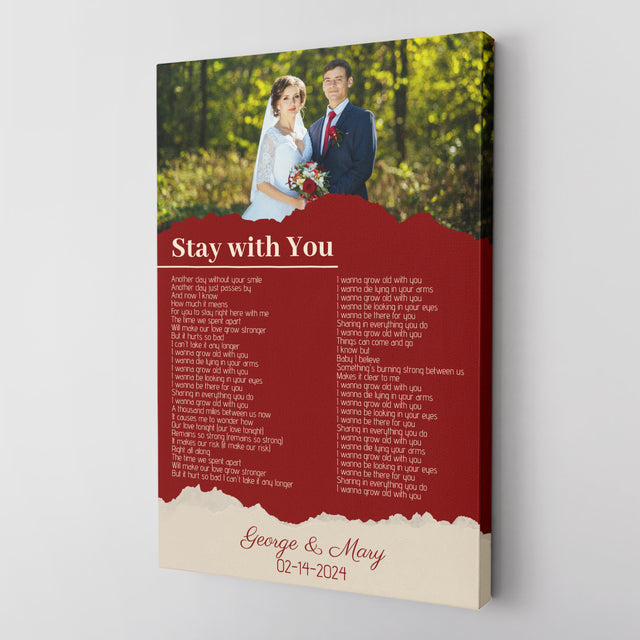 Custom Photo Song Lyrics Name Date Vintage Maroon Canvas Print